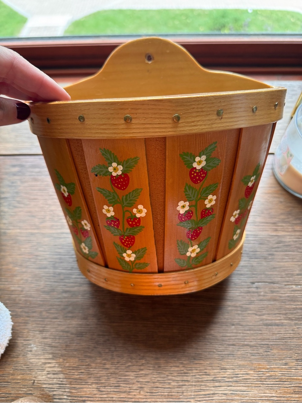 Vtg Wooden Strawberry Wall Planter - Hand-Painted detailing